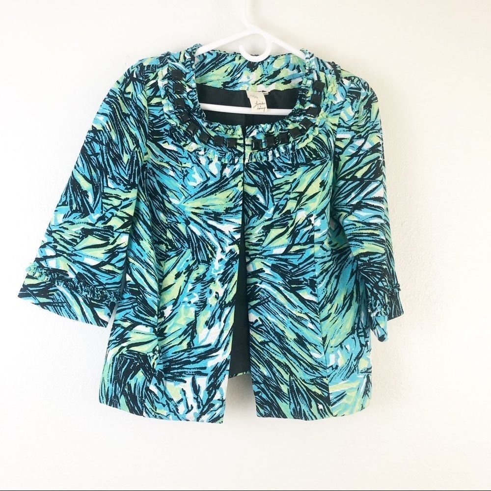Lavender & Honey Green Printed 3/4 Sleeve jacket M